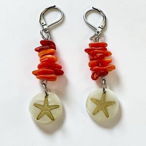 🆕 Gold Starfish in Shells with Gemstones Earrings-Stainless Steel